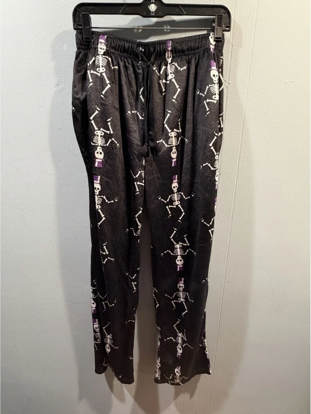 Mens Skeleton Print Fleece Sleepwear Pajama Pant Halloween Black Size Small